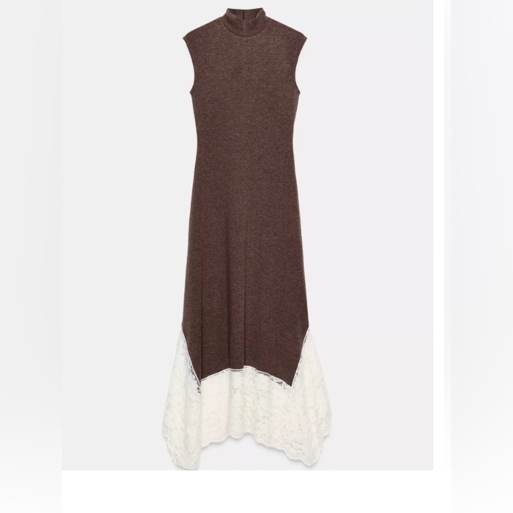 Zara Brown and Cream High Low Dress